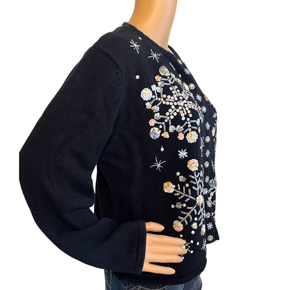 Vintage 2004 Black Snowflake Sequins Cardigan Size M/L - Picture 3 of 6